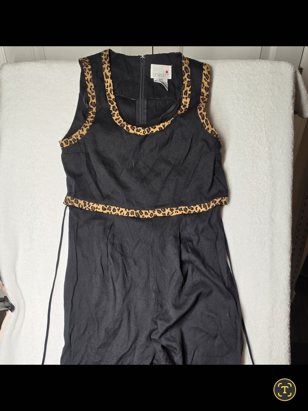 Scarlett Black Jumpsuit with Leopard-Print Trim